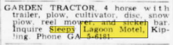 Sleepy Lagoon Motel - May 12 1961 Article